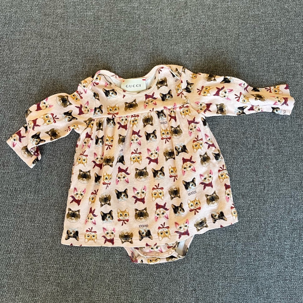 Gucci Cotton Onesie for 3-6 Month Girl with Cats Pattern